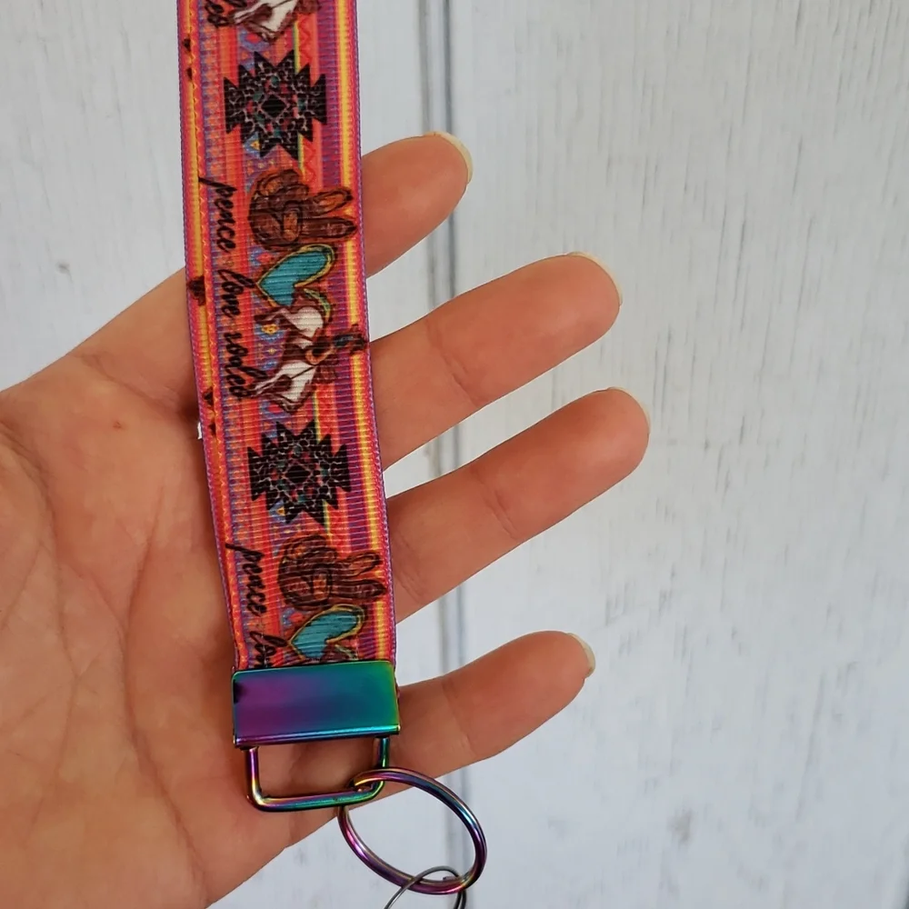 Rodeo Key Lanyard Keys Peace Love Cowgirl Vaquera Cowboy Horse Leopard Bronc - Picture 11 of 11